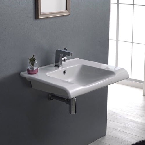 Rectangular White Ceramic Wall Mounted or Drop In Bathroom Sink CeraStyle 090600-U